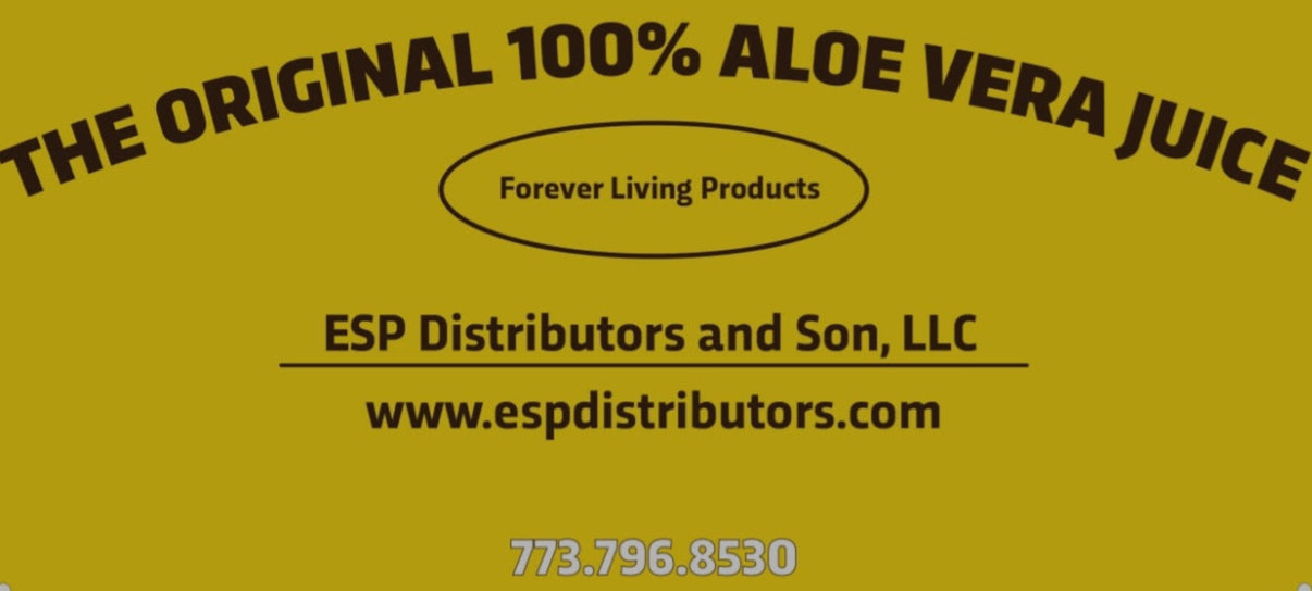 Advertisement for Forever Living Products aloe vera juice on a yellow background